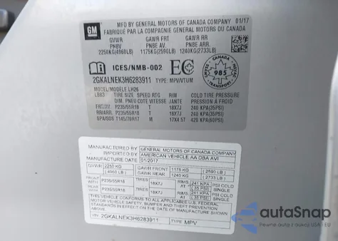 2017 GMC Terrain Sle from USA, damaged, VIN 2GKALNEK3H6283911